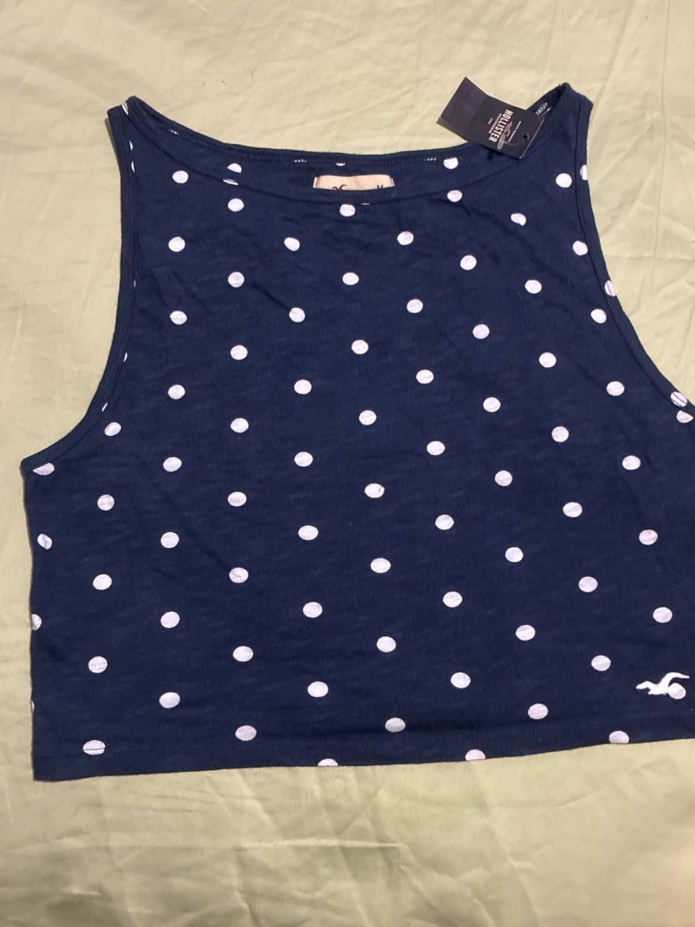 New Hollister Navy & White Polka Dot Cropped Tank